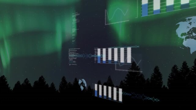 Vertical video: Tech HUD starting as faint bars sliding from right, scaling, filling over aurora