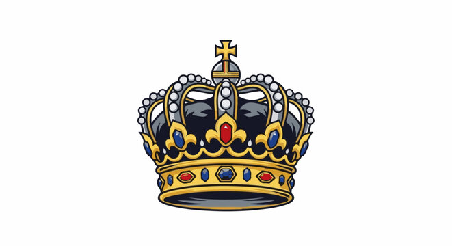 Detailed illustration of a regal crown with jewels and a cross