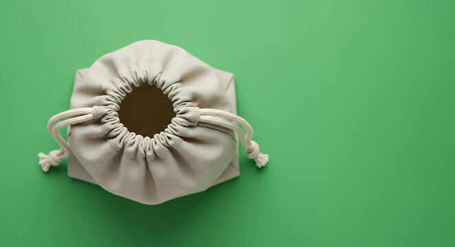 Canvas tote bag canvas and linen fabric bags with drawstring on green background with copy space top view zero waste plastic free concept eco friendly shopper tote bag mockup mockup fabric bag tote bl