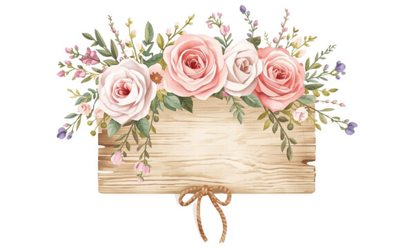 bouquet of roses with wooden sign 