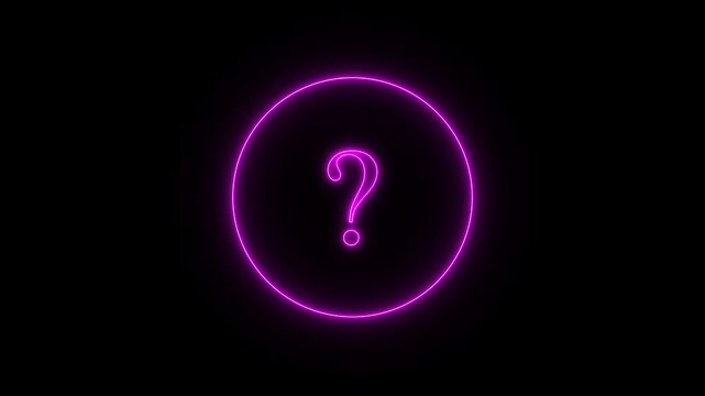 Neon question mark icon animation glowing neon pink color confusion mark,Question mark icon symbol on color color simple shape circle animation .