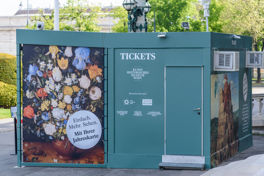 Ticket booth of the Museum of Fine Arts, mixed art collection of sculptures, paintings and Habsburg art in Vienna, Austria