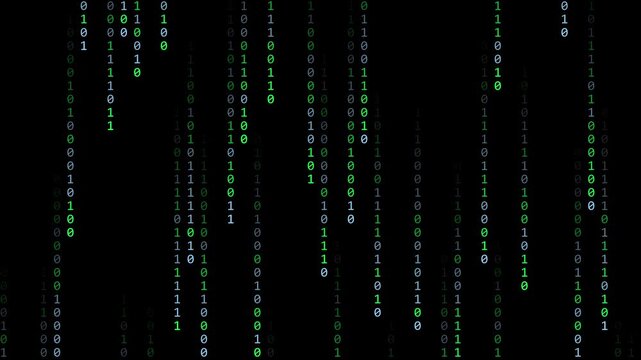 slow digital binary code matrix rain green and blue on black background loop