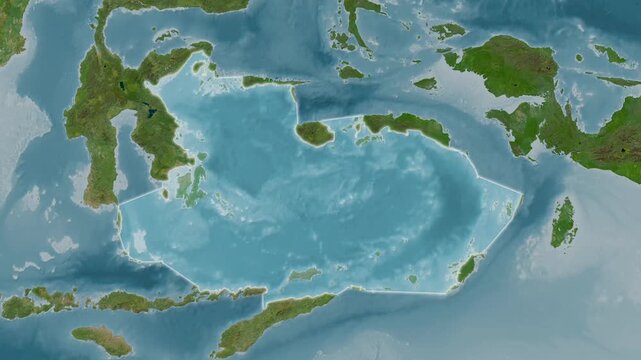 Banda Sea - Highlighted Geographic Boundaries on Natural Color Map