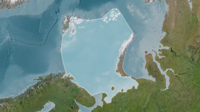 Barents Sea - Highlighted Geographic Boundaries on Natural Color Map