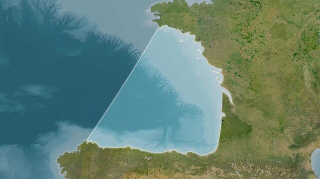Bay of Biscay - Highlighted Geographic Boundaries on Natural Color Map