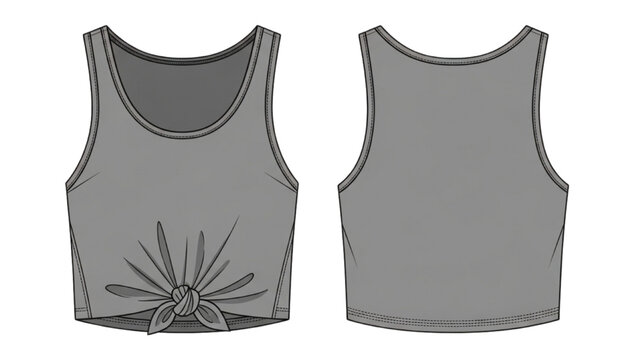 Vector illustration of a gray sports bra in CAD design style with front and back views