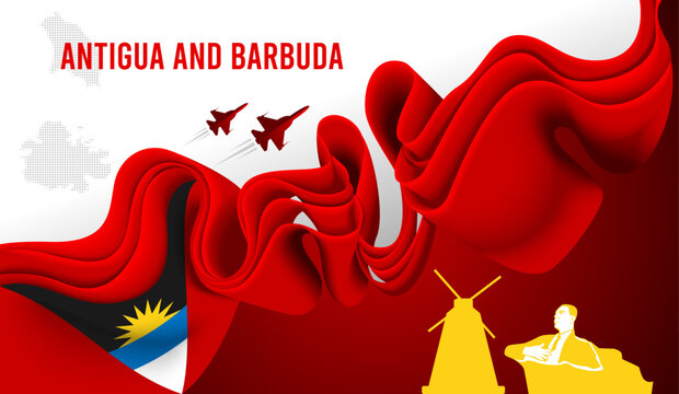 Antigua and Barbuda Flag Wave Abstract Background with Flowing Ribbon Design