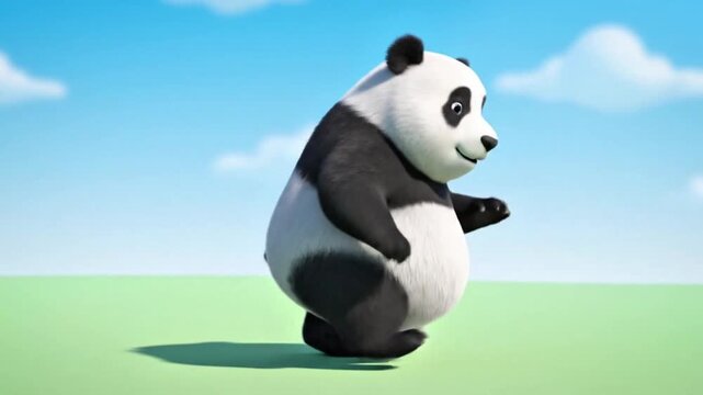 4K seamless loop animation of a chubby cartoon panda walking slowly with soft bouncing body, arms slightly swinging, gentle facial expression, minimal aesthetic background, smooth frame interpolation,