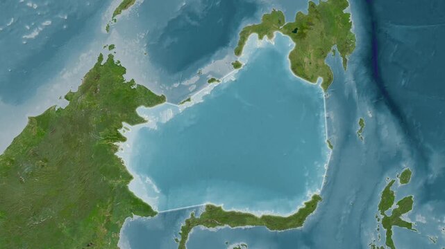 Celebes Sea - Highlighted Geographic Boundaries on Natural Color Map
