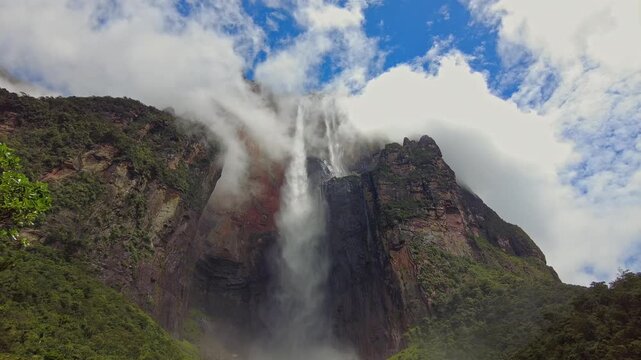 Panoramic view of Angel Falls in Auyantepuy, a sacred site in Canaima, the great savanna of Venezuela