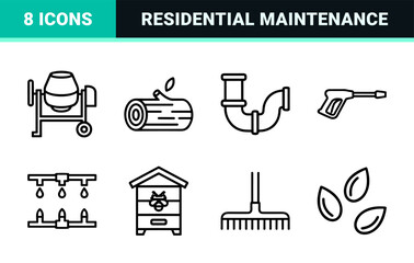 Fototapeta premium Construction and Home Maintenance Tool Outlines in Minimalist Geometric Line Art Style for Professional Technical Repair Documentation