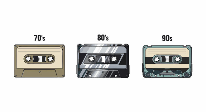 Vintage cassette tapes from the 70s, 80s, and 90s
