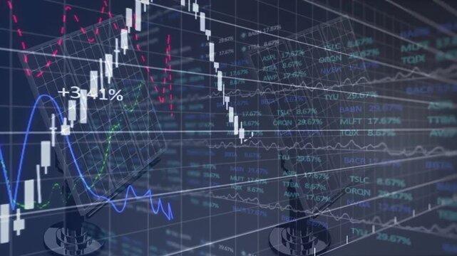 Market overlay fading, solar panels remaining right, charts falling rising rallying showing returns
