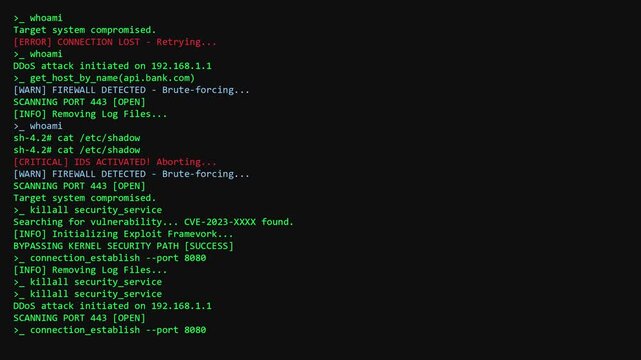 cybersecurity hacker screen data hacking simulation watercolor retro background loop
