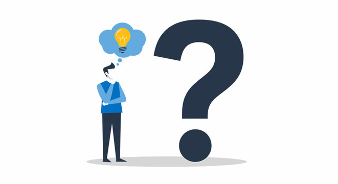 Man thinking with question mark.