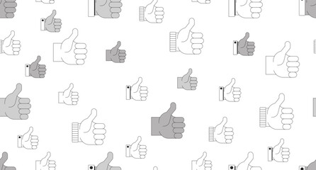 Fototapeta premium Social media thumbs up black and white repeating pattern. Like support. Endless tileable background. Line art illustration. Outline icon motif. Decorative repetition. All over print composition