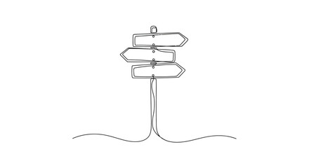 Directional signpost with three blank arrows, one line drawing © Line Galaxy