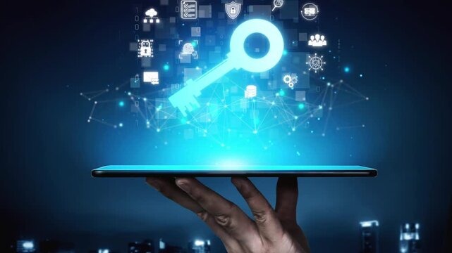 Digital Key Concept Symbolizing Cybersecurity, Password Management, Data Protection, and Modern Technology with Blockchain and Internet Applications Sigmoid