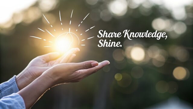 Hands offering a bright light, symbolizing knowledge sharing