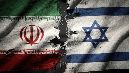 Naklejka na ściany i meble Flag of Iran and Israel ripped apart, symbolizing conflict and division between the two nations
