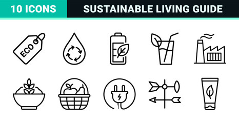 Fototapeta premium Minimalist Monoline Sustainability Icon Set Featuring Geometric Line Art for Organic Brands and Eco Friendly Environmental Concepts