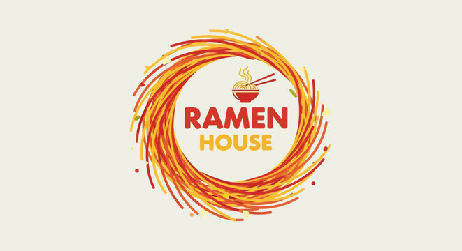 Ramen House Logo Design with Stylized Noodle Swirl