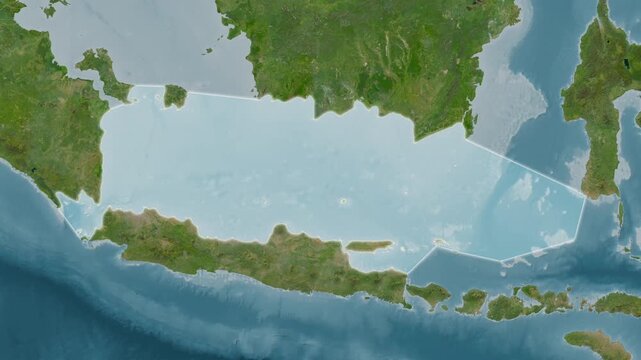Java Sea - Highlighted Geographic Boundaries on Natural Color Map