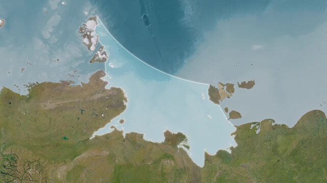 Laptev Sea location on map - zoom in animation with highlighted boundaries.