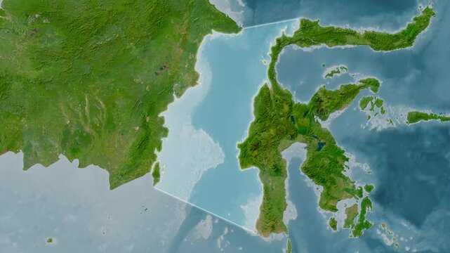 Makassar Strait - Highlighted Geographic Boundaries on Natural Color Map