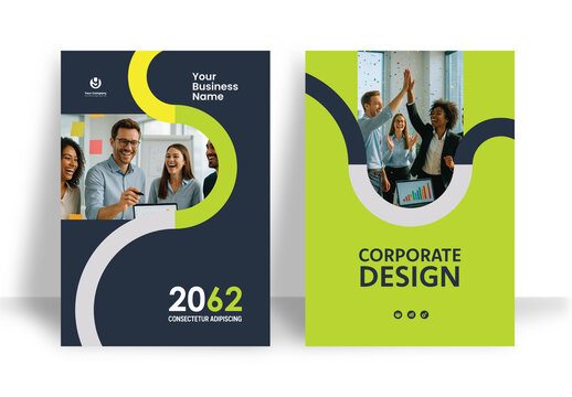 Business Report Cover Template &ndash; Green and Black Geometric Layout (A4)	
