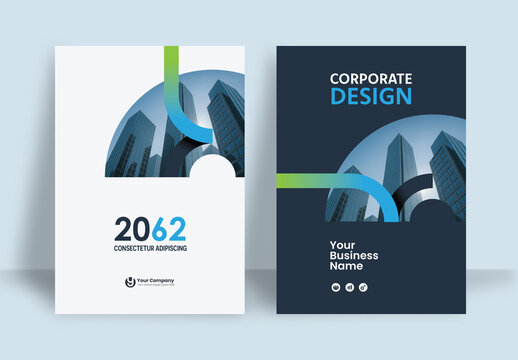 Business Report Cover Template &ndash; Blue and Green Geometric Layout (A4)	
