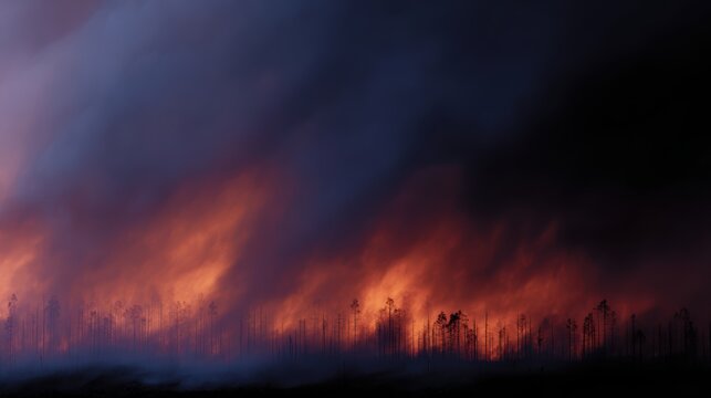 global destruction concept burning forests and polluted sky