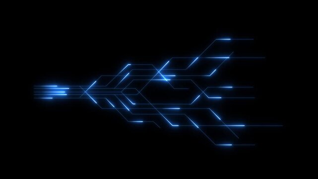 Glowing straight neon laser line animation moving horizontally from right to left on a black background screen with futuristic light streak effects.4k animation video,.