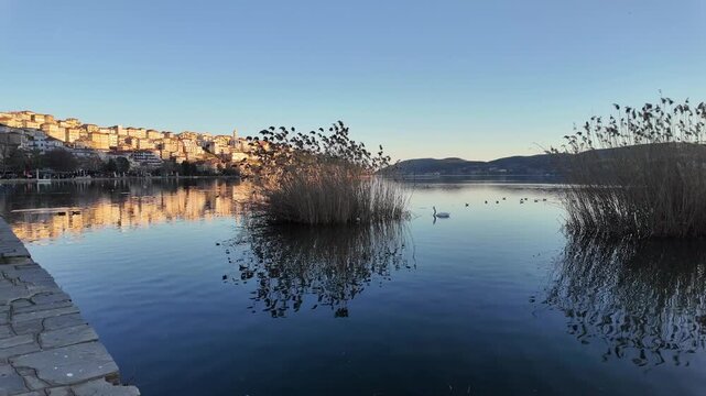 Amazing Panorama of Lake Orestiada around town of Kastoria, Western Macedonia, Greece