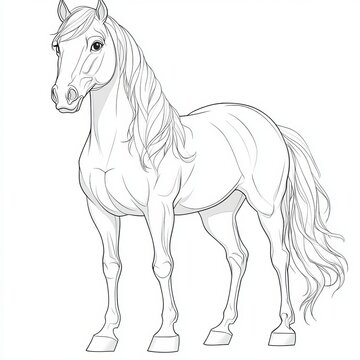 Outlined Horse Illustration Showcasing Equine Conformation Style in a Side View for Coloring Fun