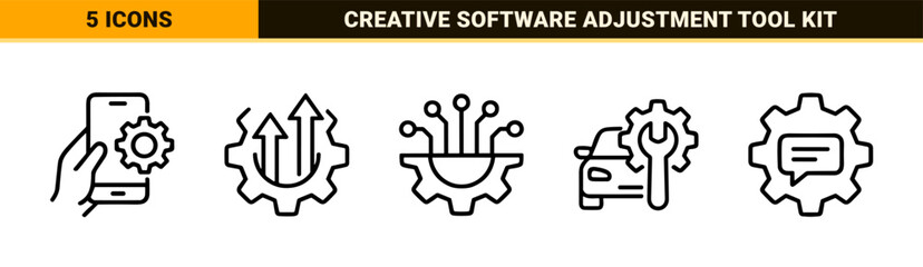 Obraz premium Hand-Drawn Style Technical Settings and Configuration Interface Outline Icons for Web and Mobile UI Design Applications