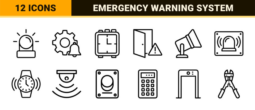 Security Alert and Emergency Notification System UI Elements featuring Ultra-minimalist Monoline Geometric Line Art for Commercial Software Apps