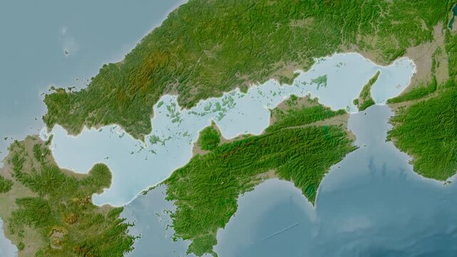 Seto Naikai or Inland Sea - Highlighted Geographic Boundaries on Natural Color Map