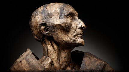 Obraz premium Anatomically Correct Wooden Sculpture of an Aged Human Head and Bust