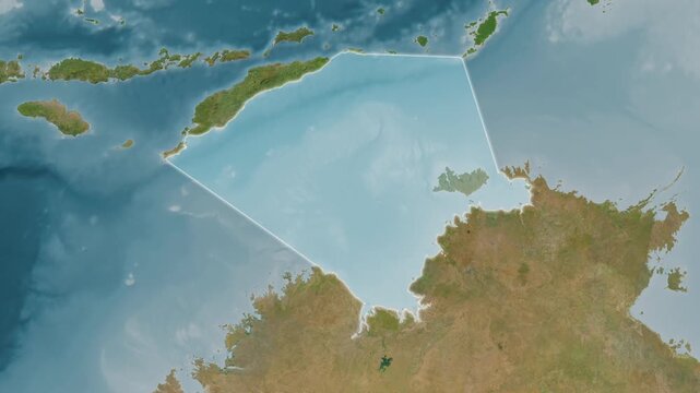 Timor Sea - Highlighted Geographic Boundaries on Natural Color Map