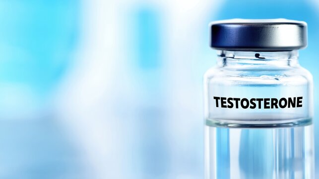 Testosterone Bottle on Blurred Background