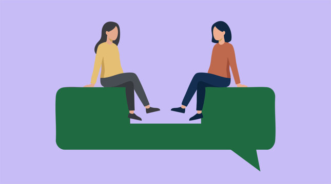 Illustration of two women on a split speech bubble representing communication issues