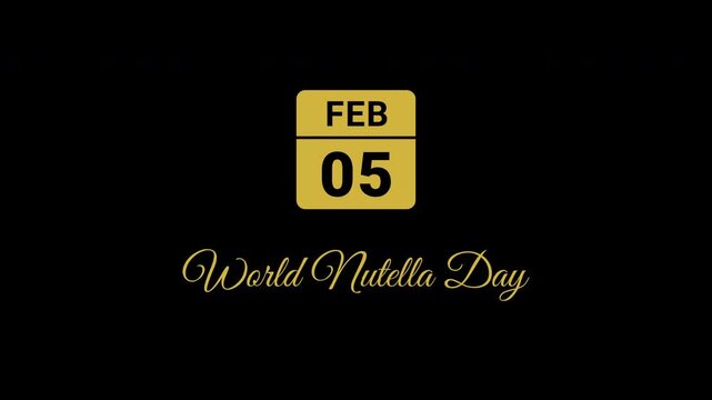 Animated Calendar Icon February 5th Date World Nutella Day Metallic Gold Isolated On Black Background