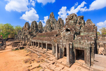 Naklejka premium Angkor, Cambodia. Bayon Temple Angkor Thom. Khmer empire architecture.