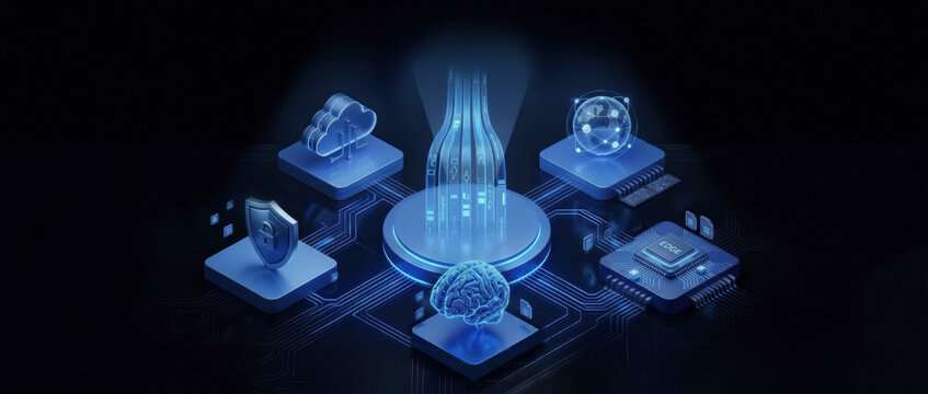 Central processor connected to cloud artificial intelligence and cyber security for edge computing concept