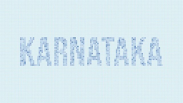 Karnataka, India dotted map animation. Digital style shape of the state. Karnataka, India shape and title dots appear with bulb flickering effect. Intro, outro, logo, title video.