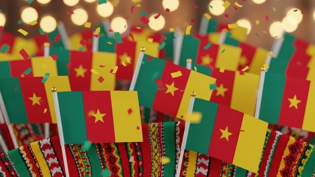 Independence day celebration in cameroon with flags and festive confetti