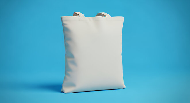 Blank white tote bag mockup isolated on blue background eco cotton bag generative ai tote bag mockup mockup fabric bag tote blank canvas cloth design eco fashion cotton shopping empty background