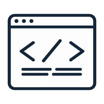 Vector of a web browser displaying coding elements on a screen.